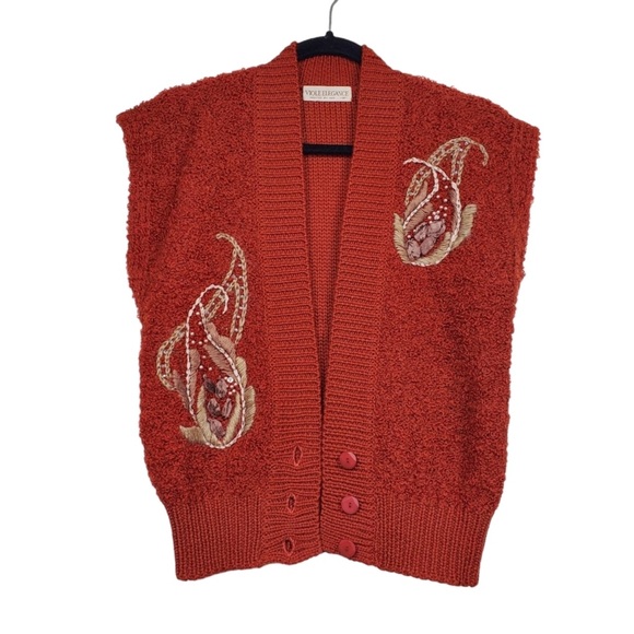 Viole Elegance Womens Vintage Burnt Red Orange Boucle Knit Sweater Vest Size M - Picture 2 of 9